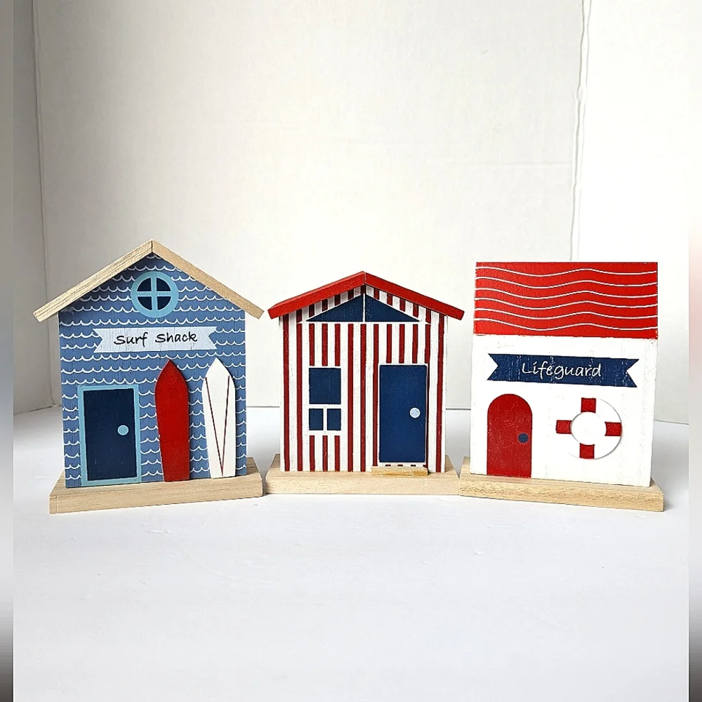 Target Coastal Beach Hut Decor — Blue, Red, White, Natural Wood